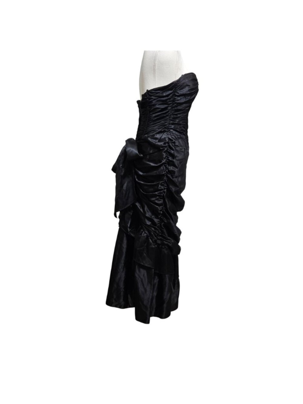 Vintage Gunne Sax Jessica McClintock Black Satin Strapless Mermaid Formal Gown - Picture 3 of 16